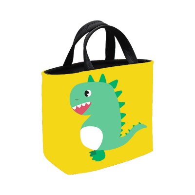 Wholesale Customized  Yellow Dinosaur Pattern Lightweight Neoprene Material Kids Lunch Tote Bag