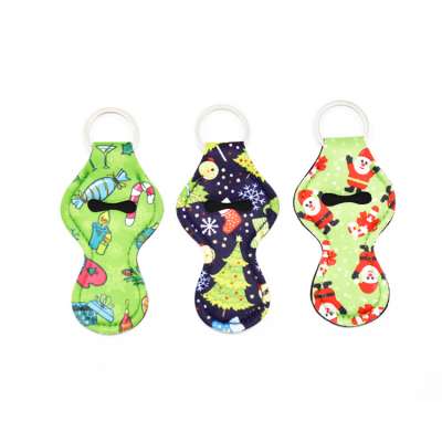 2021 Christmas Special Design Colorful Pattern Neoprene Keychain Chapsticker Holder Sleeve in Stock