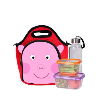 Neoprene Waterproof Cute Cartoon Children Piggy Pig Animal Portable Lunch Meal Insulated Tote Bag