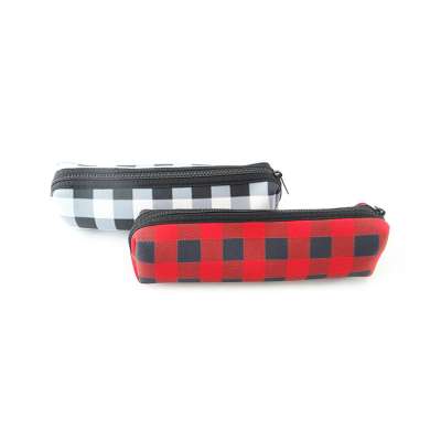 Wholesale Cheap High Quality Red Lattice Pattern Insulated Neoprene Pencil Case in Stock