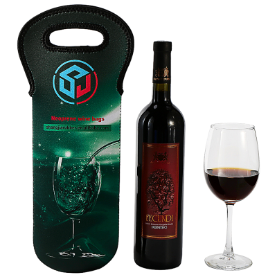 colorful durable frozen insulated neoprene wine bottle cooler with red wine glass picture print