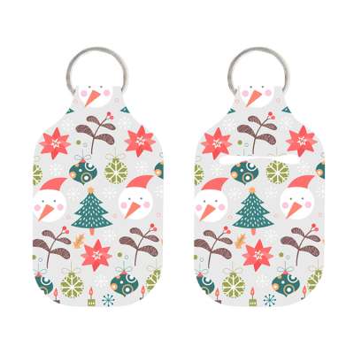 Christmas promotional gift neoprene hand sanitizer travel bottle holder with Christmas trees and snowmen printing