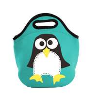 Wholesale Latest Design Green Penguin Pattern Print Insulated Neoprene Lunch Bag for Kids